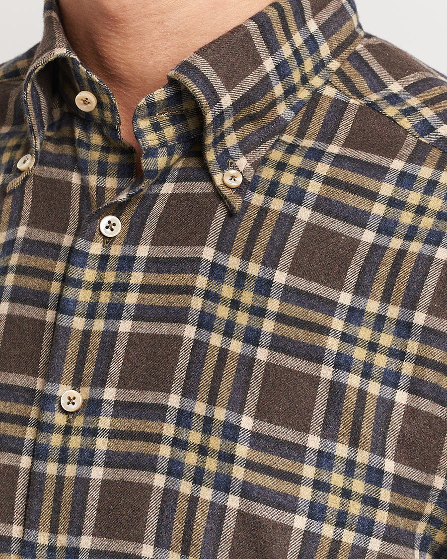 Heren | Overhemden | Stenströms | Slimline Checked Button Down Flannel Shirt Brown