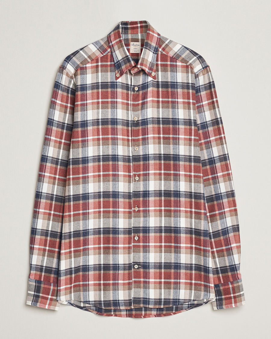 Heren | Overhemden | Stenströms | Slimline Checked Button Down Flannel Shirt Red