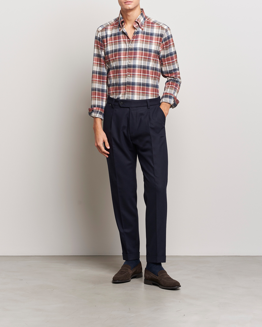 Heren | Overhemden | Stenströms | Slimline Checked Button Down Flannel Shirt Red