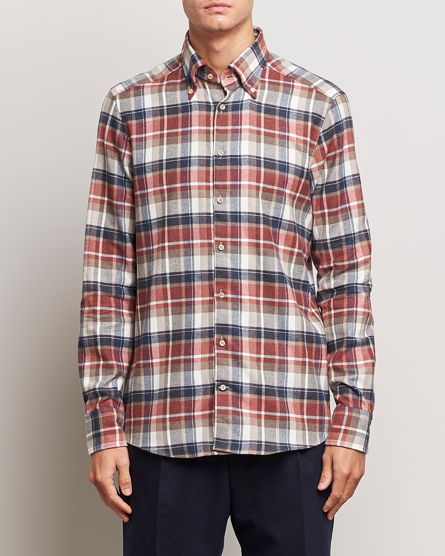 Heren | Overhemden | Stenströms | Slimline Checked Button Down Flannel Shirt Red