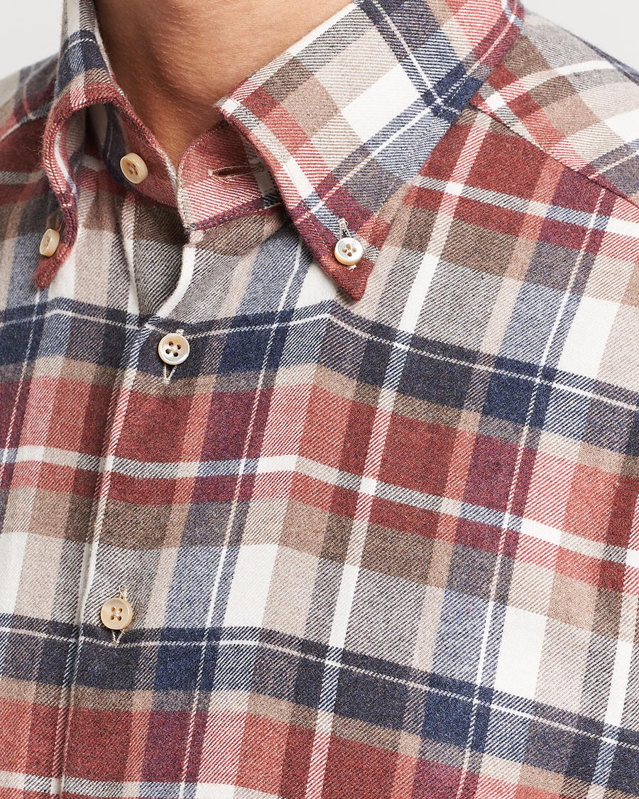 Heren | Overhemden | Stenströms | Slimline Checked Button Down Flannel Shirt Red