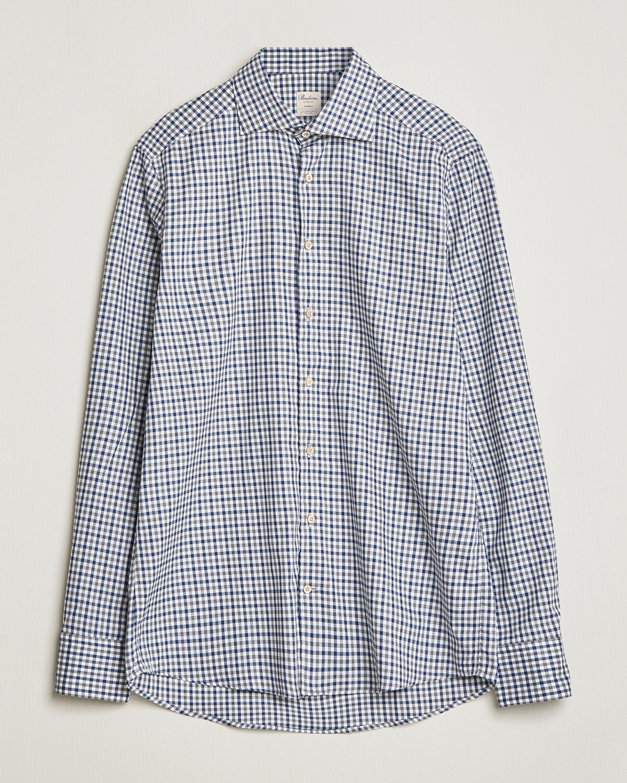 Heren | Overhemden | Stenströms | Slimline Small Checked Flannel Shirt Blue/Grey