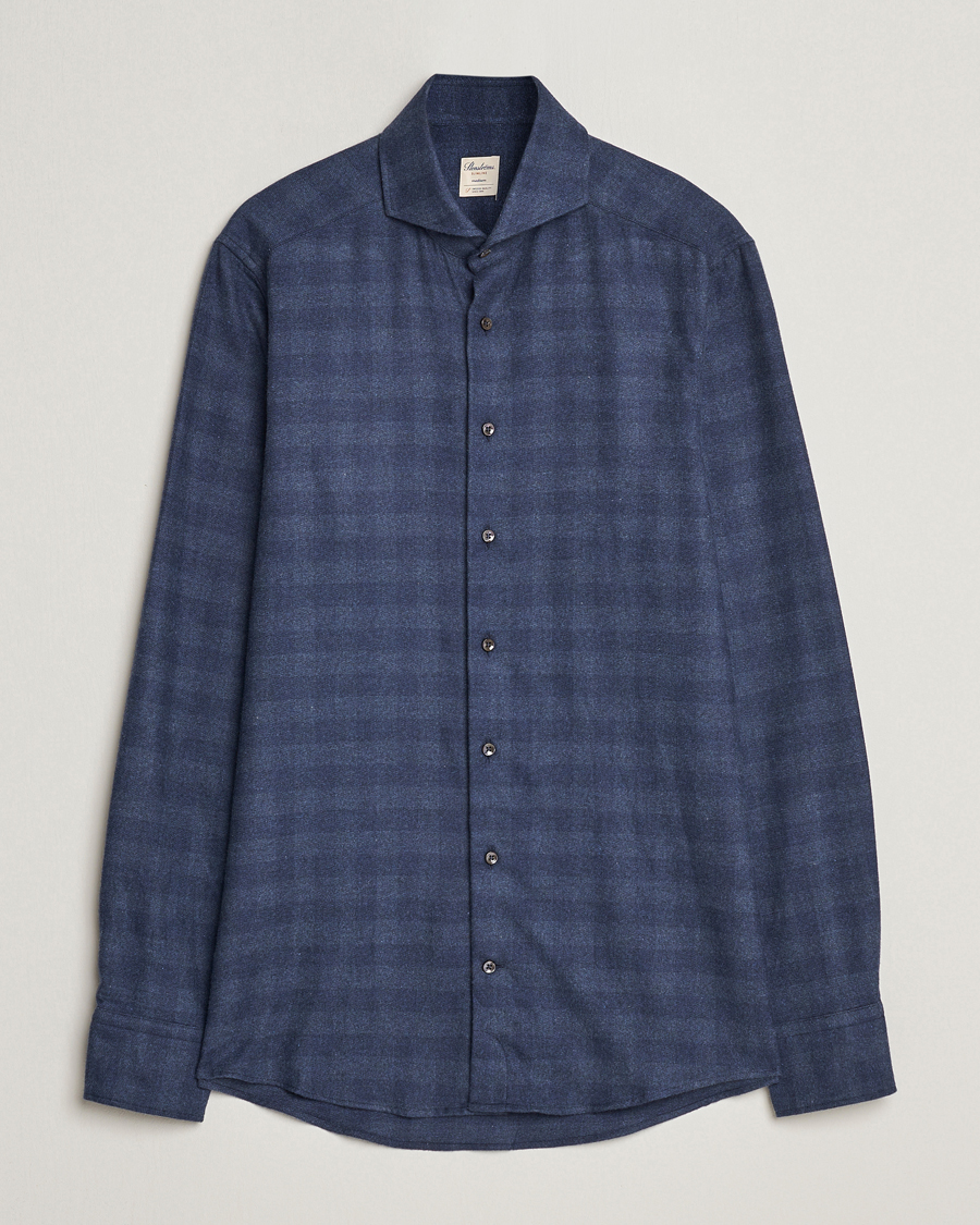 Heren | Overhemden | Stenströms | Slimline Checked Cut Away Flannel Shirt Navy