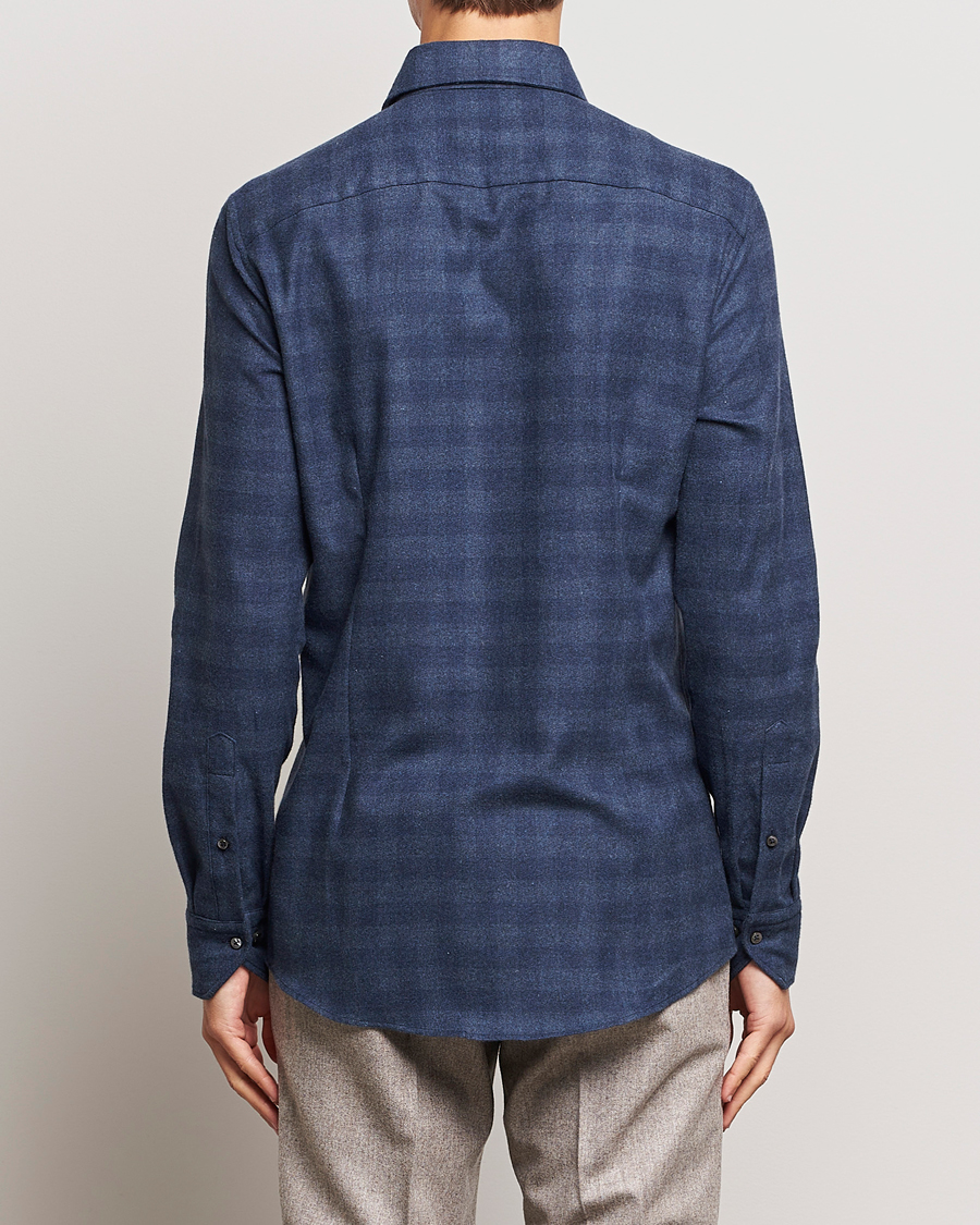 Heren | Overhemden | Stenströms | Slimline Checked Cut Away Flannel Shirt Navy