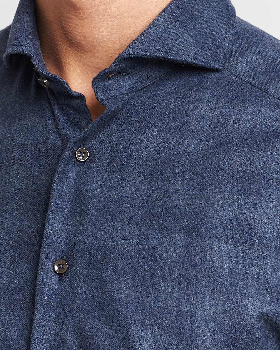 Heren | Overhemden | Stenströms | Slimline Checked Cut Away Flannel Shirt Navy