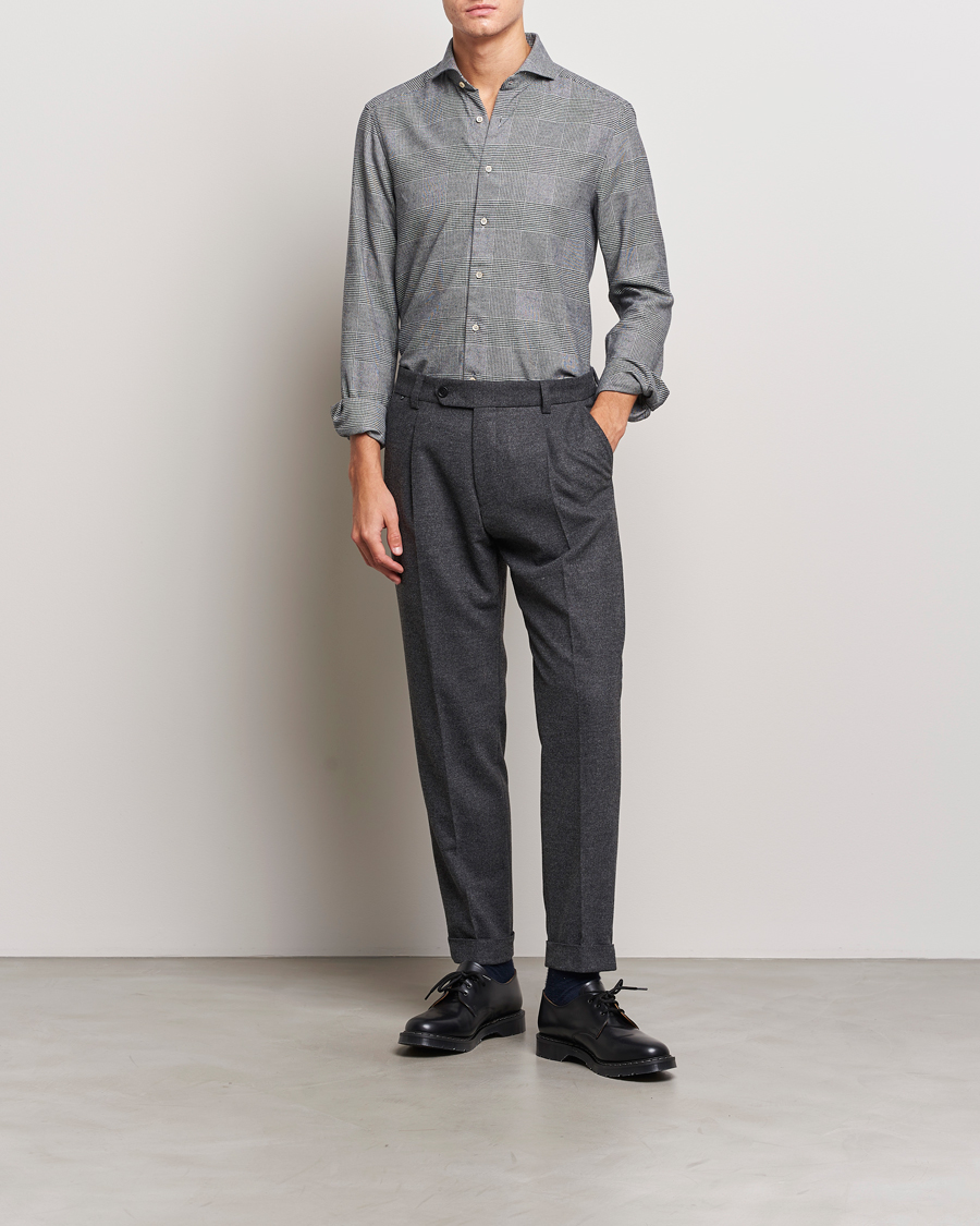 Heren | Overhemden | Stenströms | Slimline Prince of Wales Check Flannel Shirt Grey