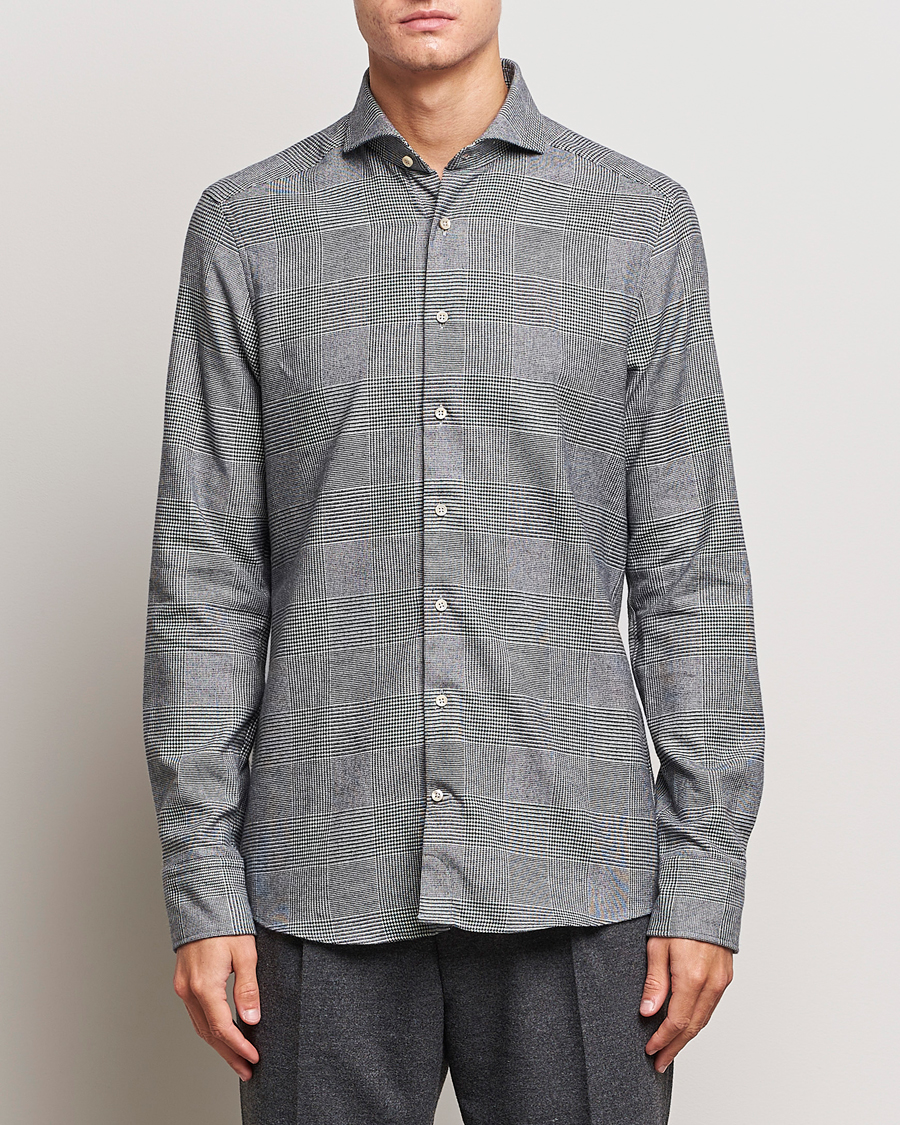 Heren | Overhemden | Stenströms | Slimline Prince of Wales Check Flannel Shirt Grey