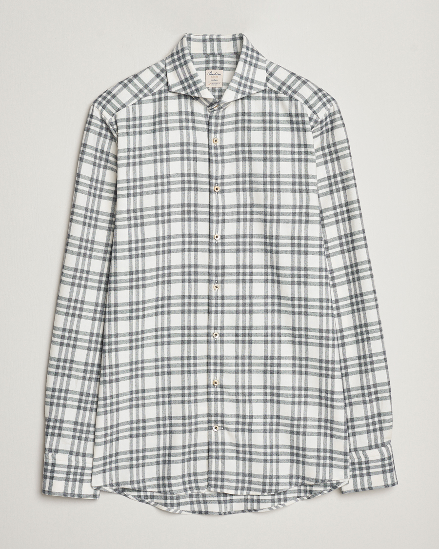 Heren | Overhemden | Stenströms | Slimline Checked Cut Away Flannel Shirt White/Black