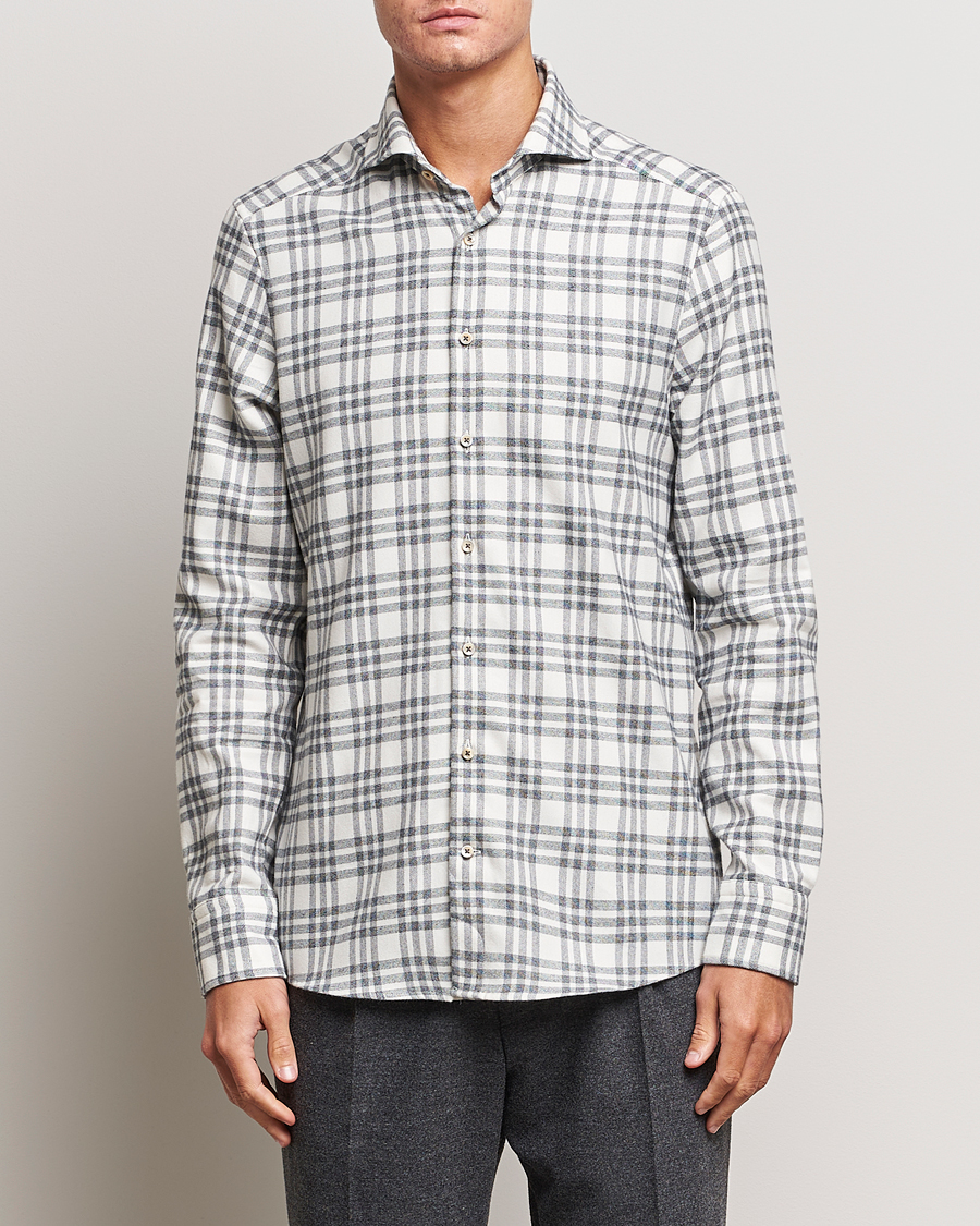 Heren | Overhemden | Stenströms | Slimline Checked Cut Away Flannel Shirt White/Black