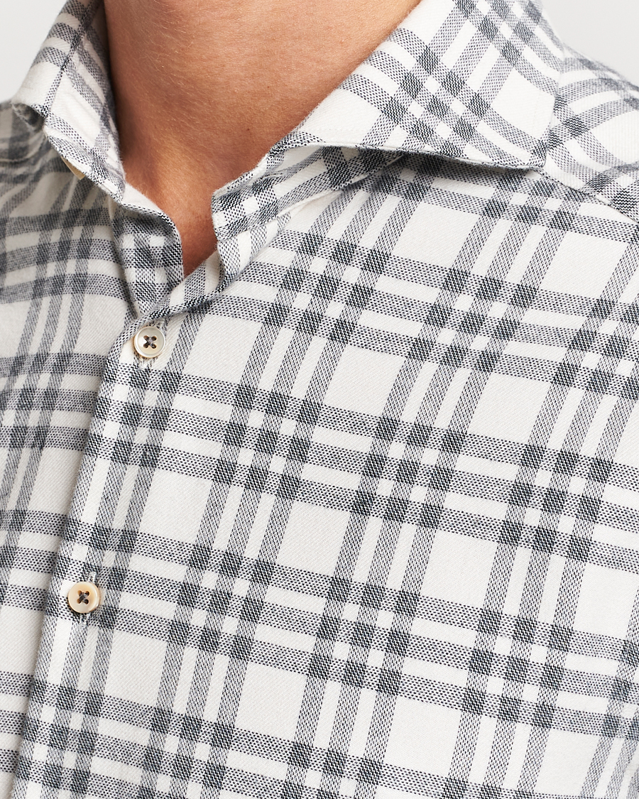 Heren | Overhemden | Stenströms | Slimline Checked Cut Away Flannel Shirt White/Black