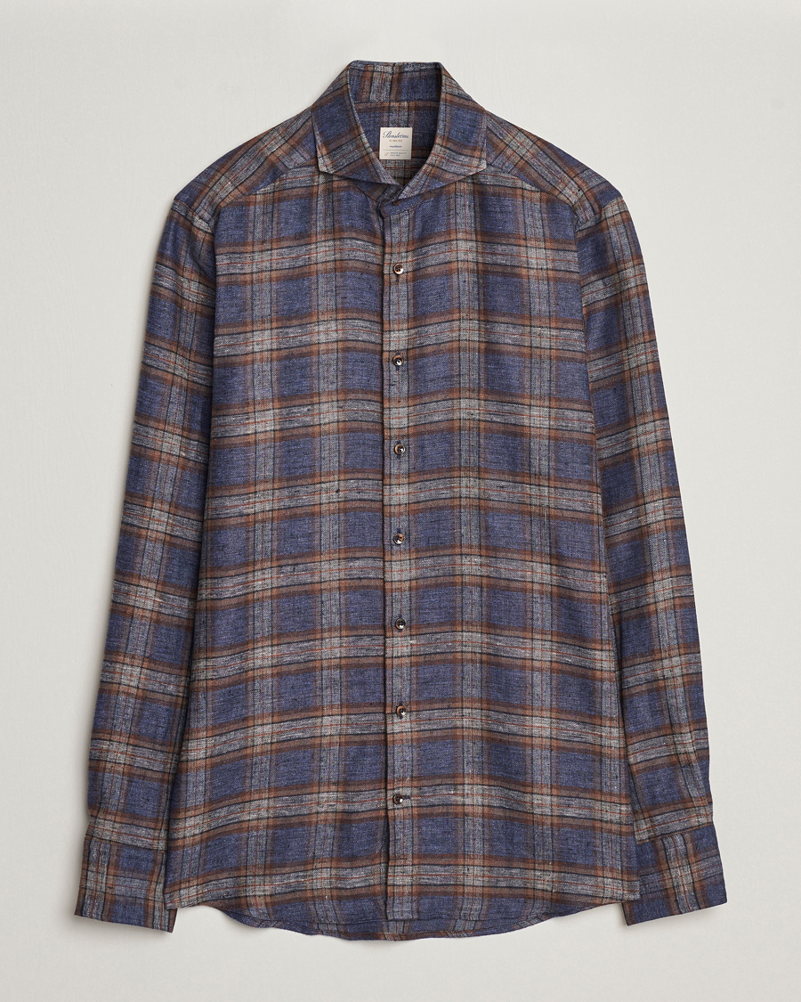 Heren | Overhemden | Stenströms | Slimline Checked Linen Flannel Shirt Brown