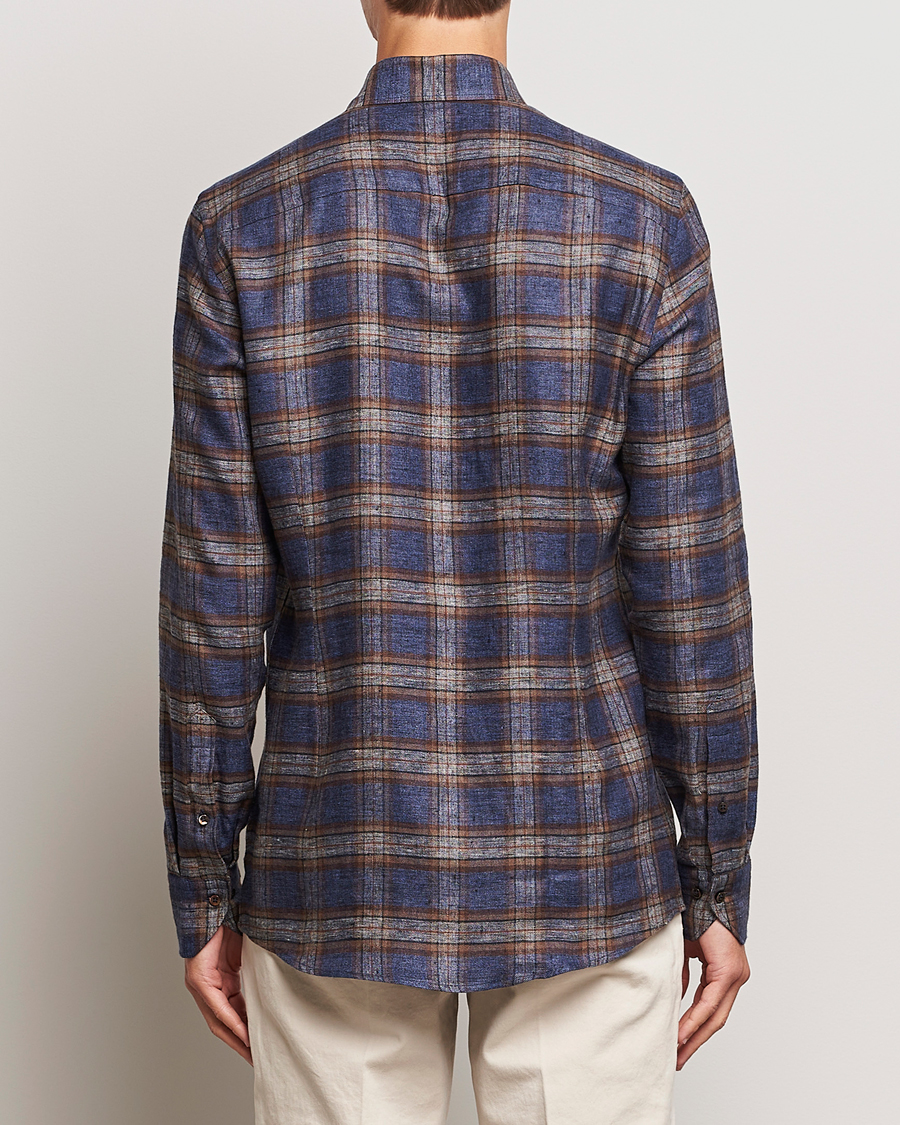 Heren | Overhemden | Stenströms | Slimline Checked Linen Flannel Shirt Brown