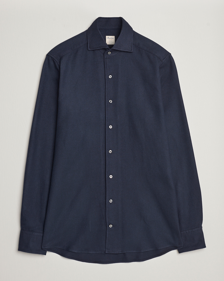 Heren | Overhemden | Stenströms | Slimline Micro Structure Flannel Shirt Navy
