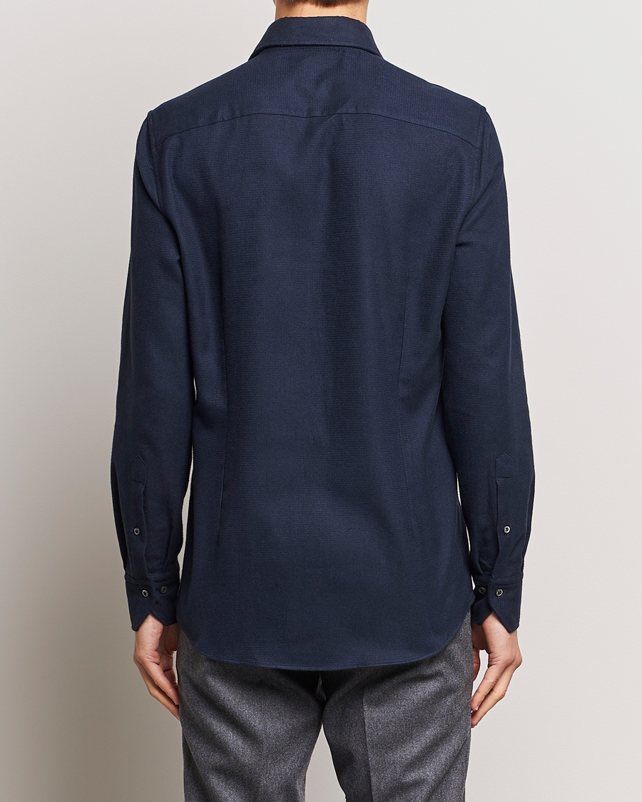 Heren | Overhemden | Stenströms | Slimline Micro Structure Flannel Shirt Navy