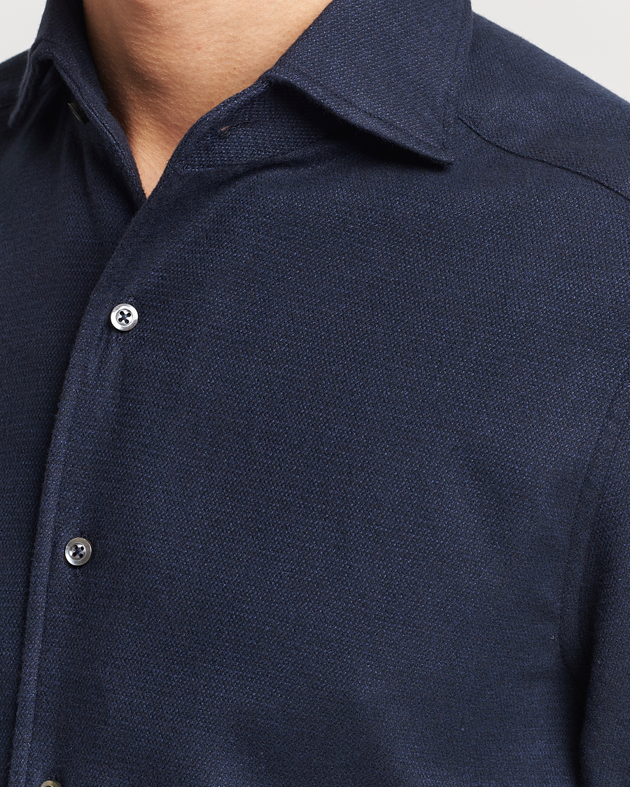 Heren | Overhemden | Stenströms | Slimline Micro Structure Flannel Shirt Navy