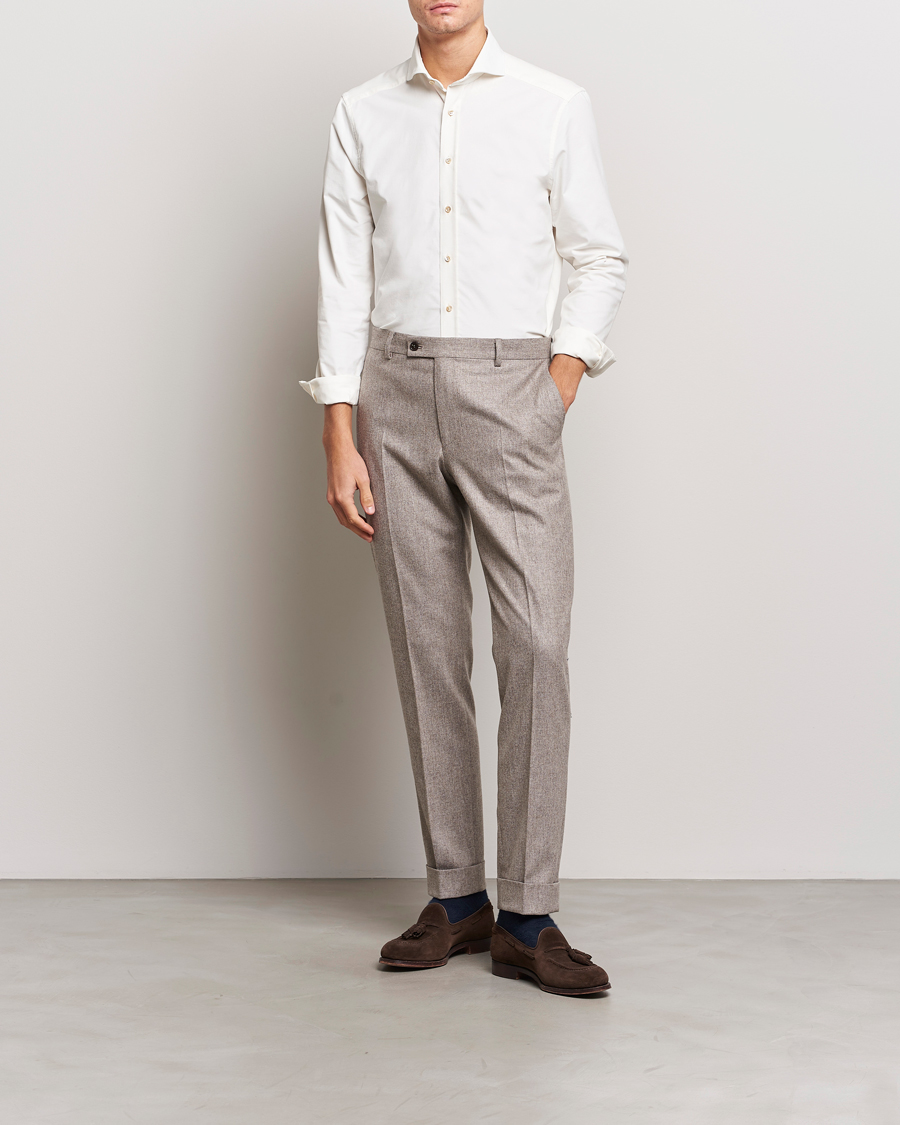 Heren | Overhemden | Stenströms | Slimline Cut Away Corduroy Shirt White