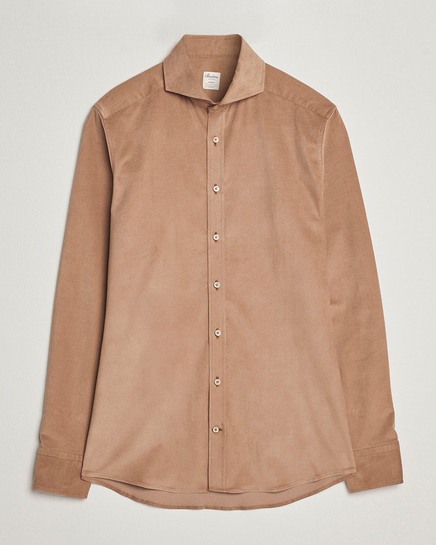 Heren | Overhemden | Stenströms | Slimline Cut Away Corduroy Shirt Camel