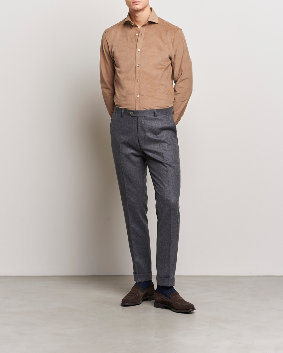 Heren | Overhemden | Stenströms | Slimline Cut Away Corduroy Shirt Camel