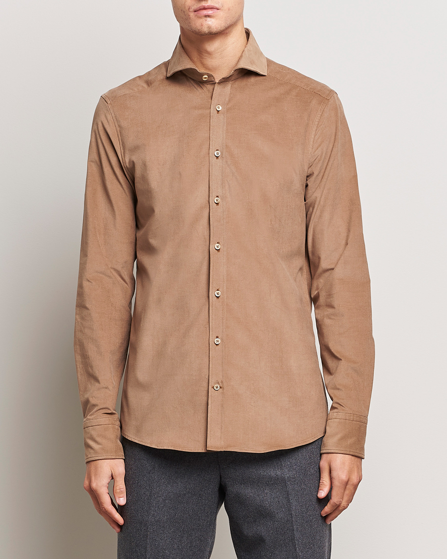 Heren | | Stenströms | Slimline Cut Away Corduroy Shirt Camel