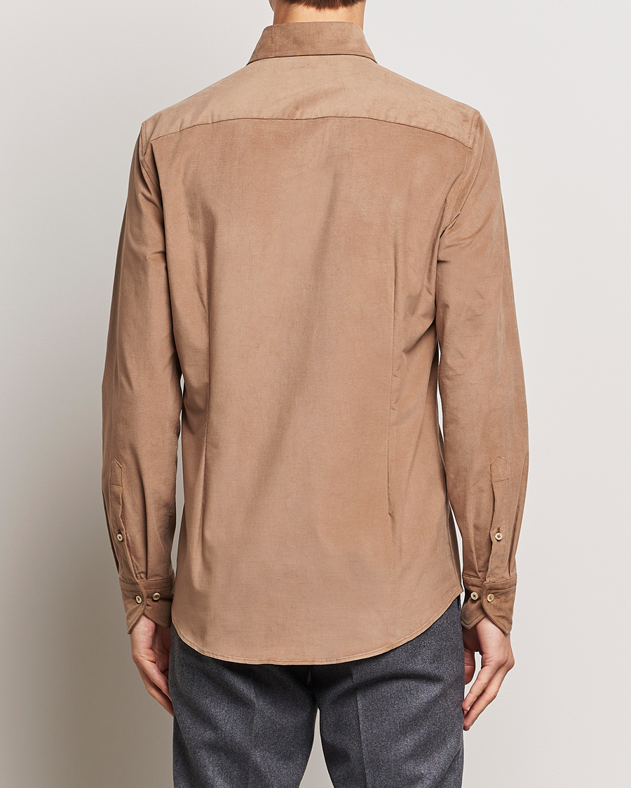 Heren | Overhemden | Stenströms | Slimline Cut Away Corduroy Shirt Camel