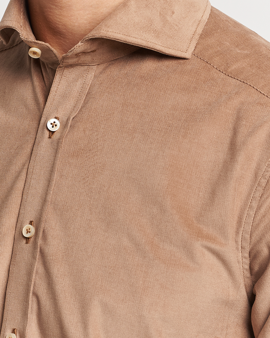 Heren | Overhemden | Stenströms | Slimline Cut Away Corduroy Shirt Camel