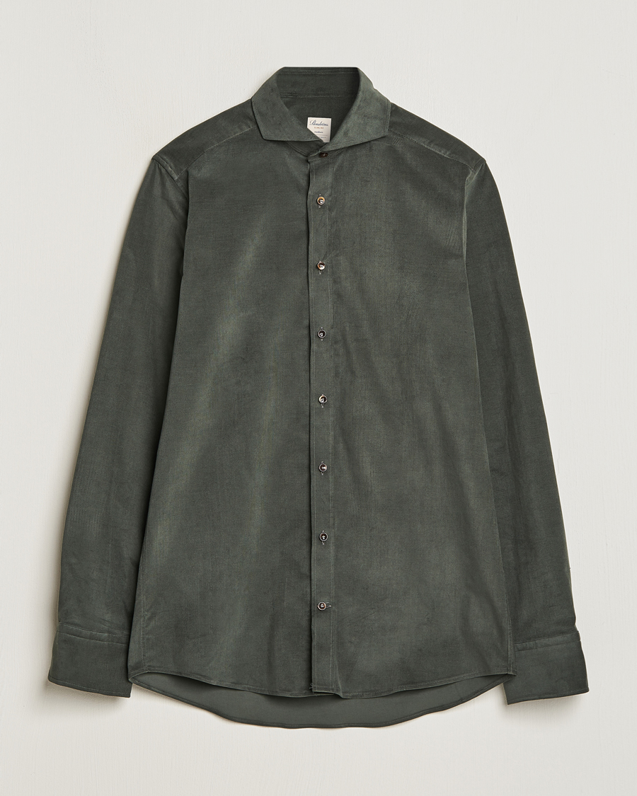 Heren | Overhemden | Stenströms | Slimline Cut Away Corduroy Shirt Dark Green