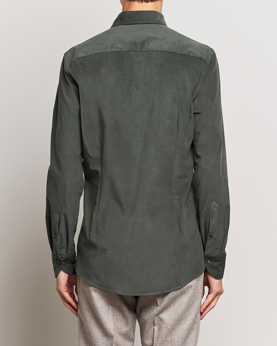 Heren | Overhemden | Stenströms | Slimline Cut Away Corduroy Shirt Dark Green