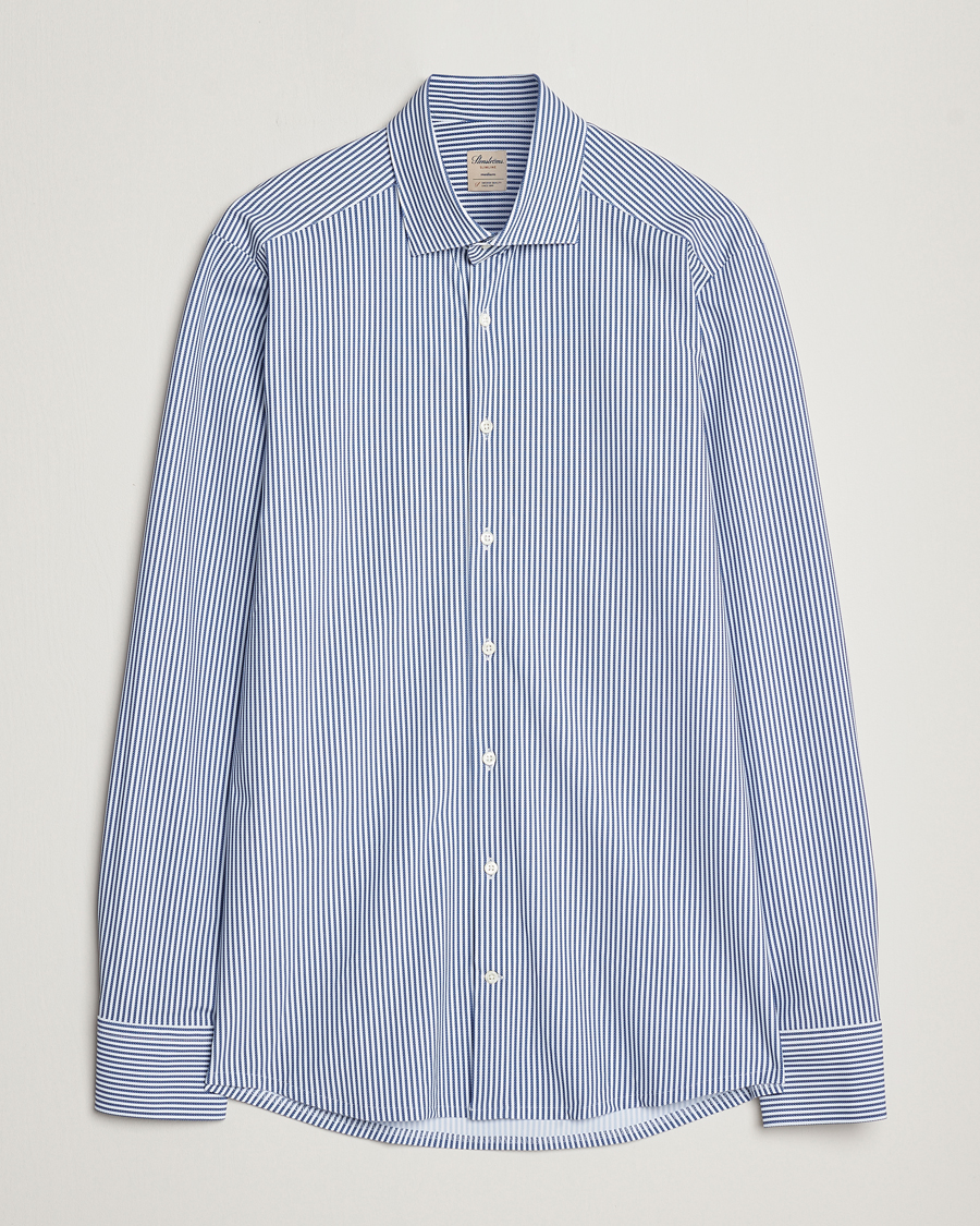 Heren | Overhemden | Stenströms | Slimline 4-Way Stretch Striped Cut Away Shirt Blue