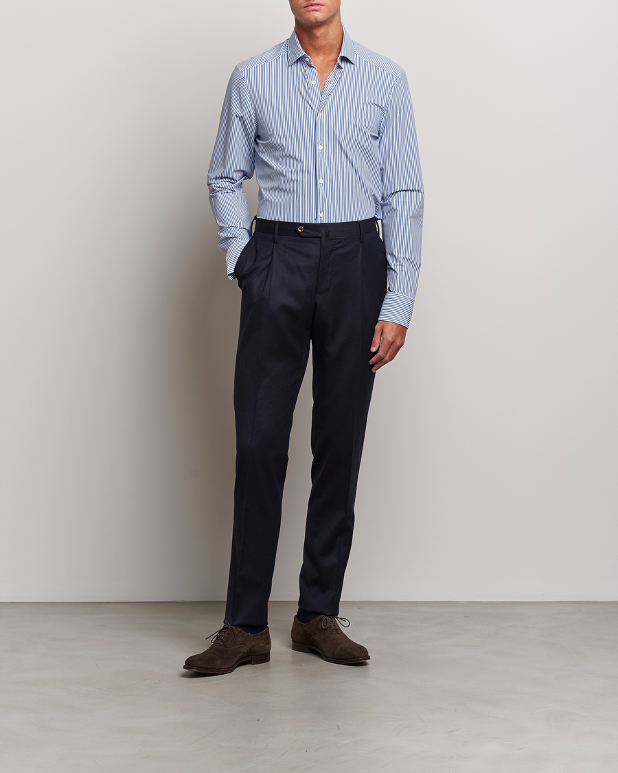Heren | Overhemden | Stenströms | Slimline 4-Way Stretch Striped Cut Away Shirt Blue