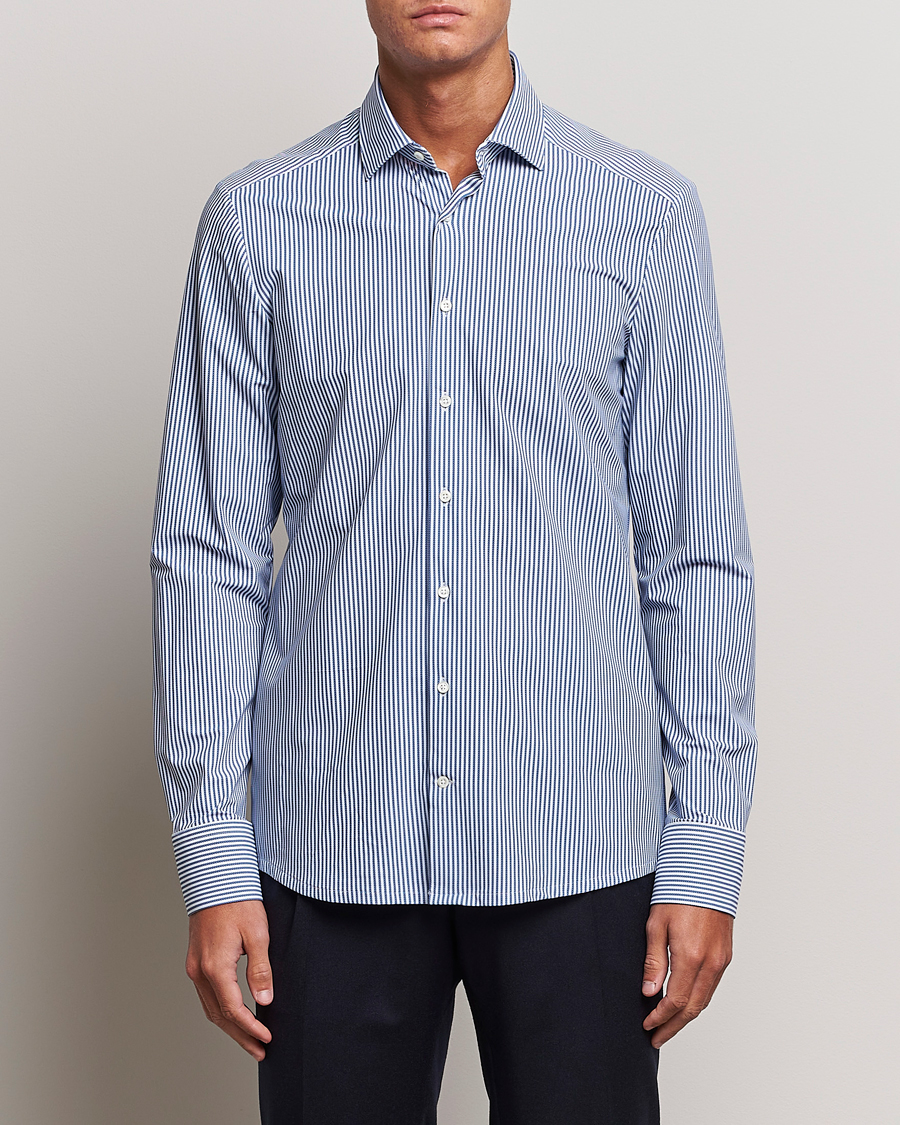 Heren | Overhemden | Stenströms | Slimline 4-Way Stretch Striped Cut Away Shirt Blue