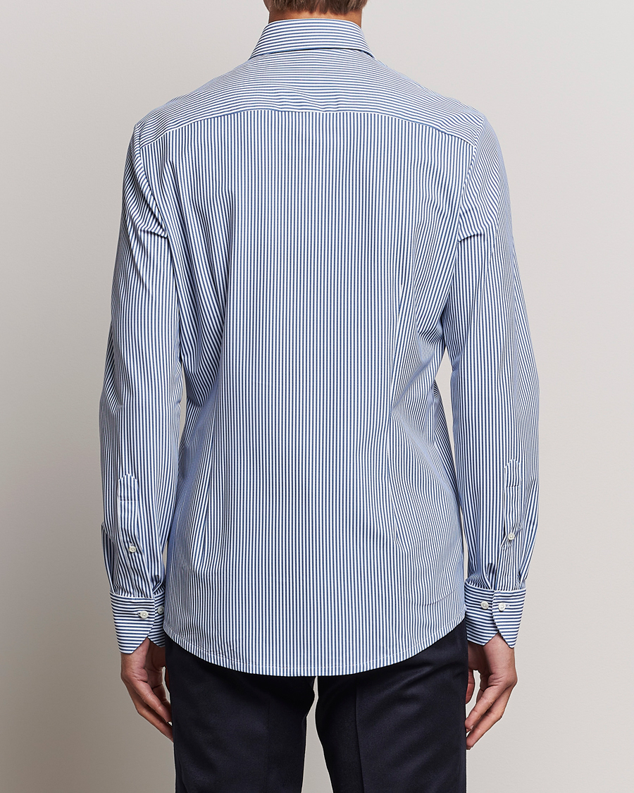 Heren | Overhemden | Stenströms | Slimline 4-Way Stretch Striped Cut Away Shirt Blue