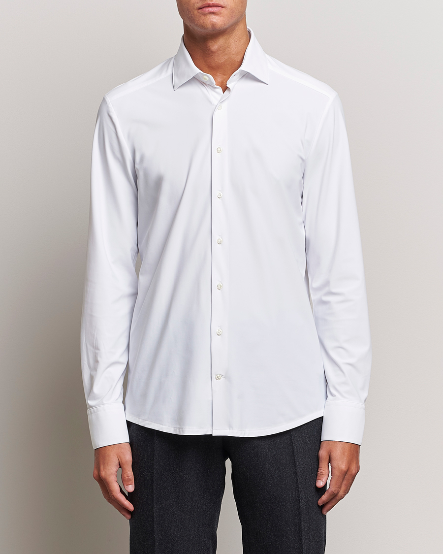 Heren | Casual | Stenströms | Slimline Cut Away 4-Way Stretch Shirt White