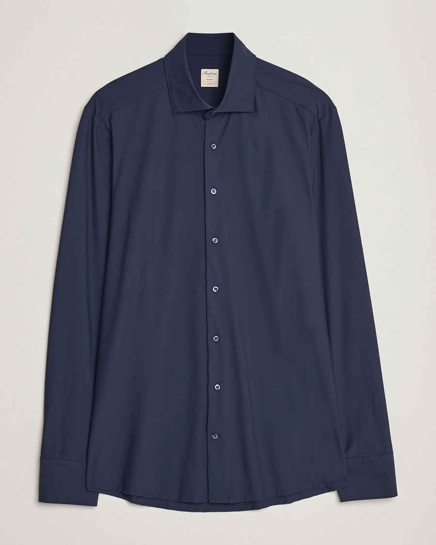 Heren | Overhemden | Stenströms | Slimline Cut Away 4-Way Stretch Shirt Navy