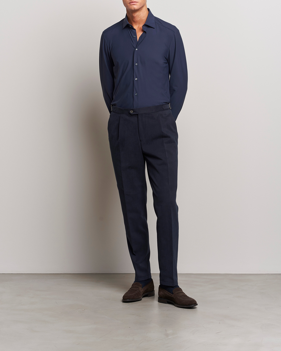 Heren | Overhemden | Stenströms | Slimline Cut Away 4-Way Stretch Shirt Navy