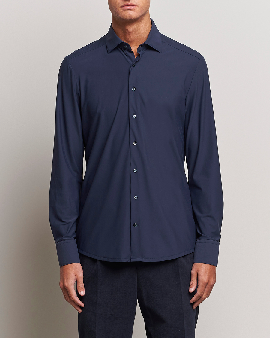 Heren | Overhemden | Stenströms | Slimline Cut Away 4-Way Stretch Shirt Navy