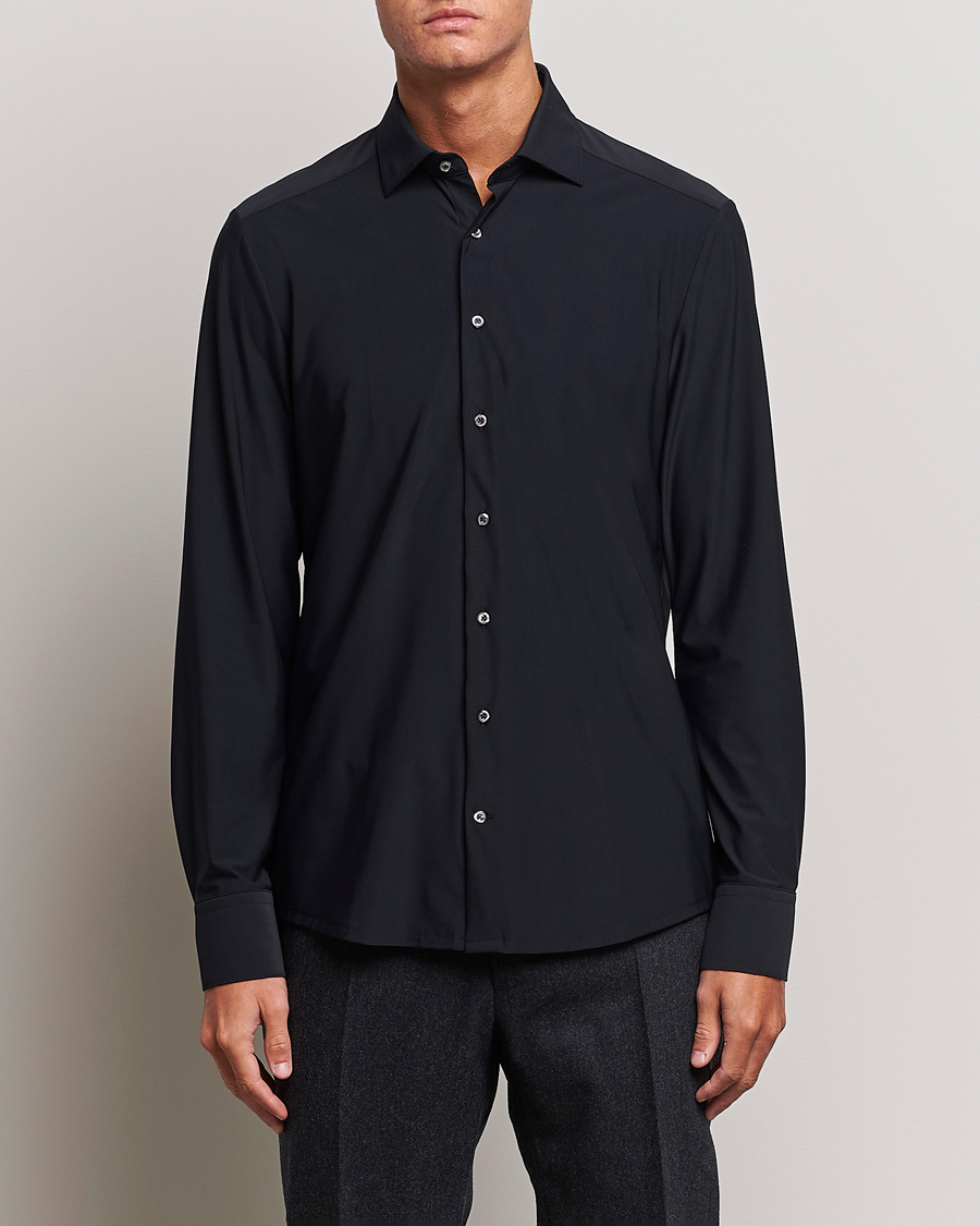 Heren | Casual overhemden | Stenströms | Slimline Cut Away 4-Way Stretch Shirt Black