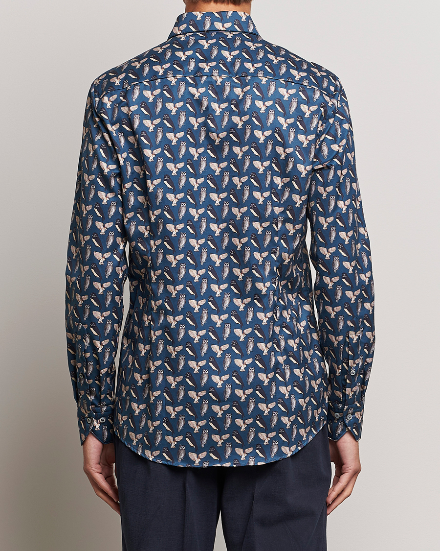 Heren | Overhemden | Stenströms | Slimline Owl Printed Cut Away Shirt Blue