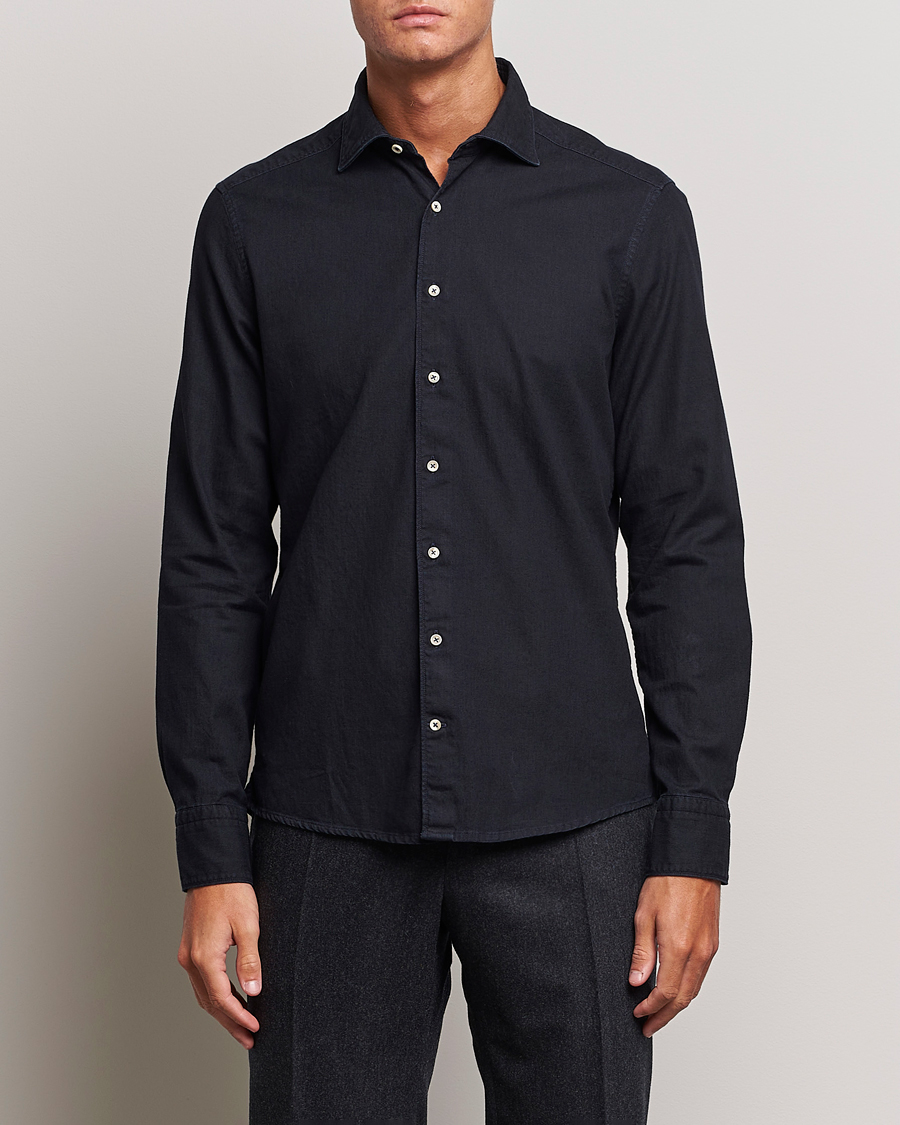 Heren | Overhemden | Stenströms | Slimline Cut Away Overdyed Denim Shirt Dark Blue