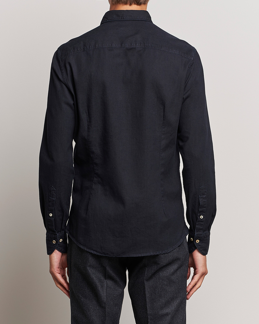 Heren | Overhemden | Stenströms | Slimline Cut Away Overdyed Denim Shirt Dark Blue