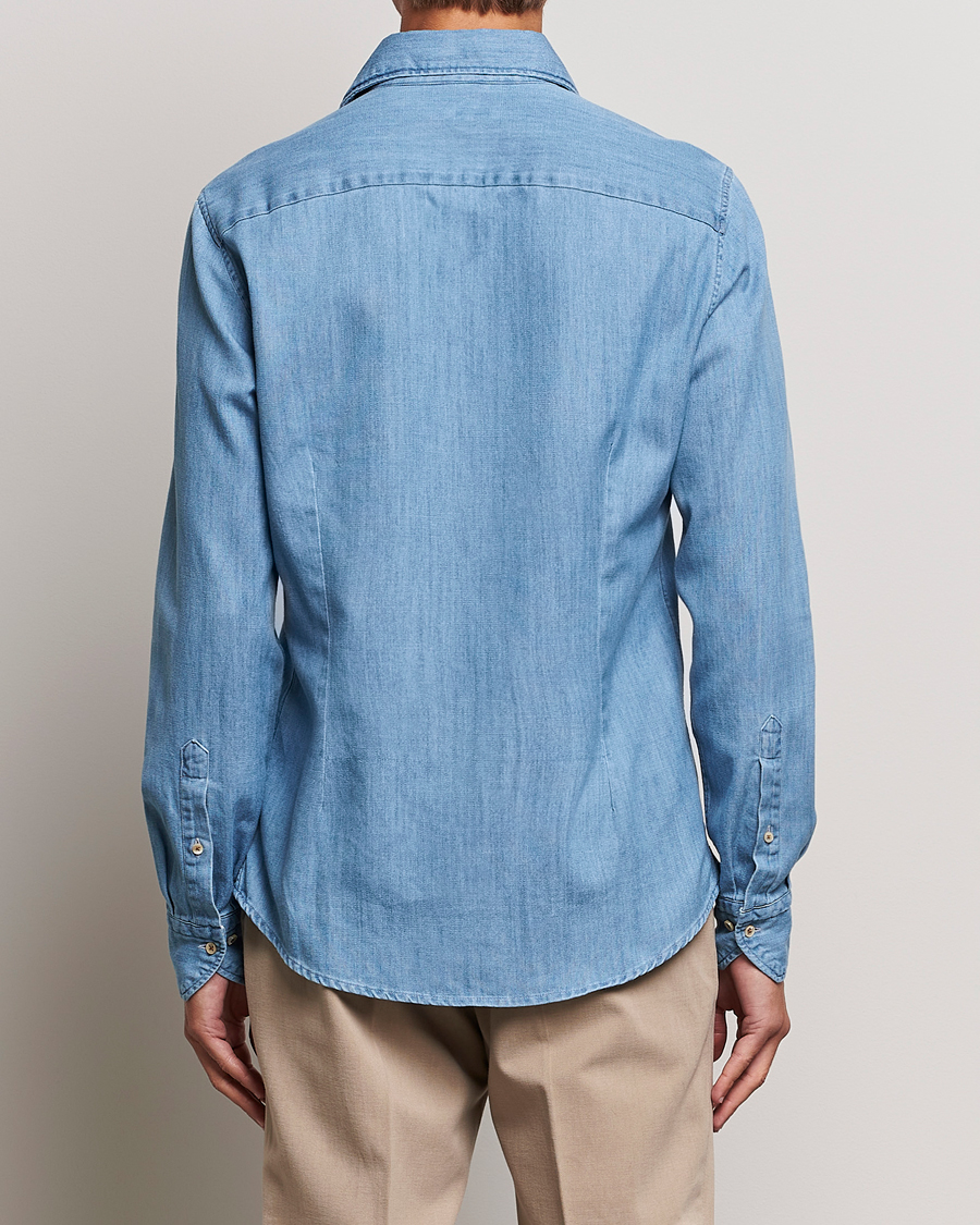Heren | Overhemden | Stenströms | Slimline One Piece Collar Denim Shirt Light Blue