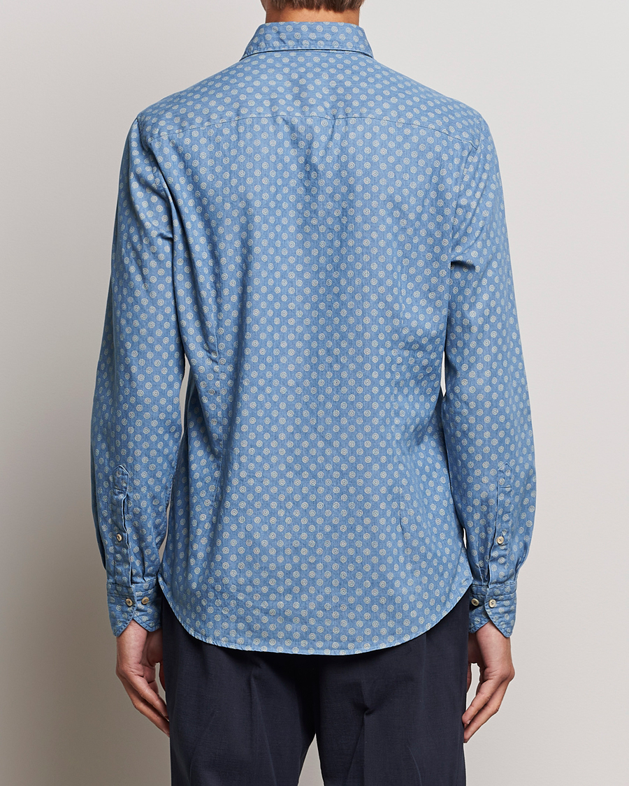 Heren | Overhemden | Stenströms | Slimline Printed Cut Away Denim Shirt Light Blue