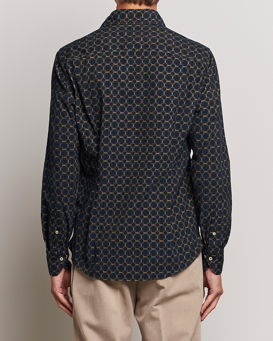 Heren | Overhemden | Stenströms | Slimline Babycord Printed Cut Away Shirt Navy