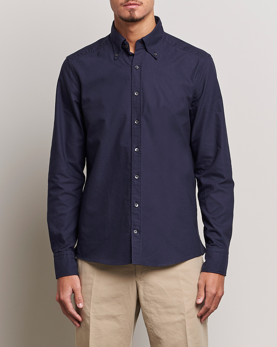 Heren | Overhemden | Stenströms | Slimline Oxford Shirt Navy