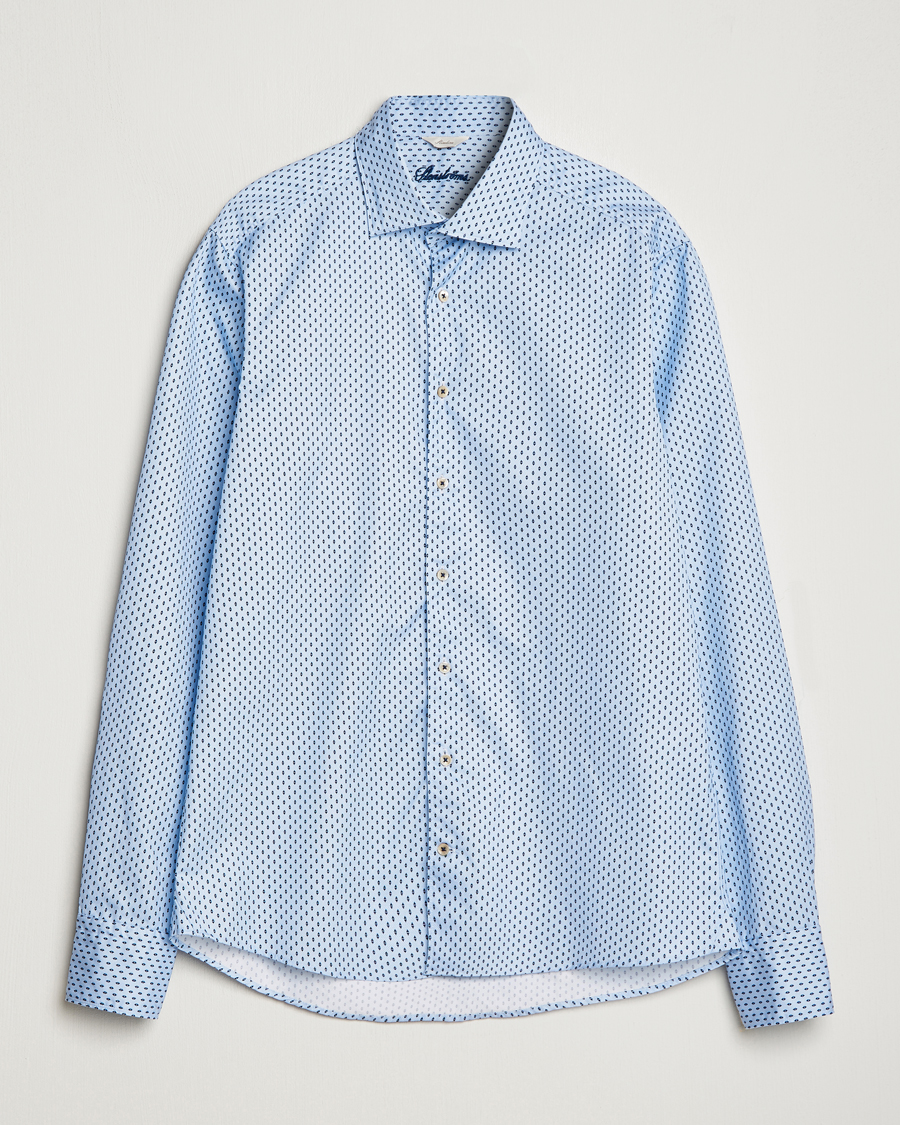 Heren | Overhemden | Stenströms | Slimline Printed Cut Away Shirt Light Blue