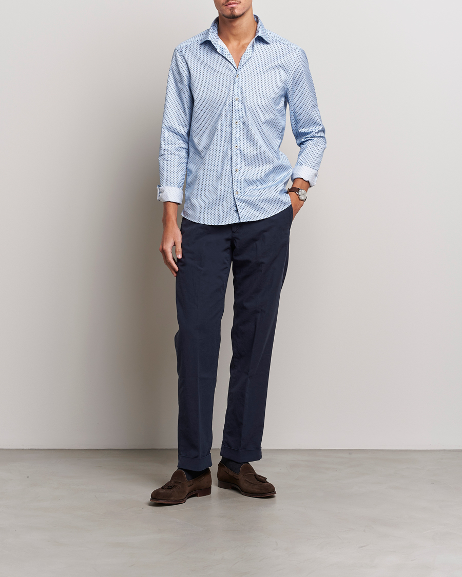 Heren | Overhemden | Stenströms | Slimline Printed Cut Away Shirt Light Blue