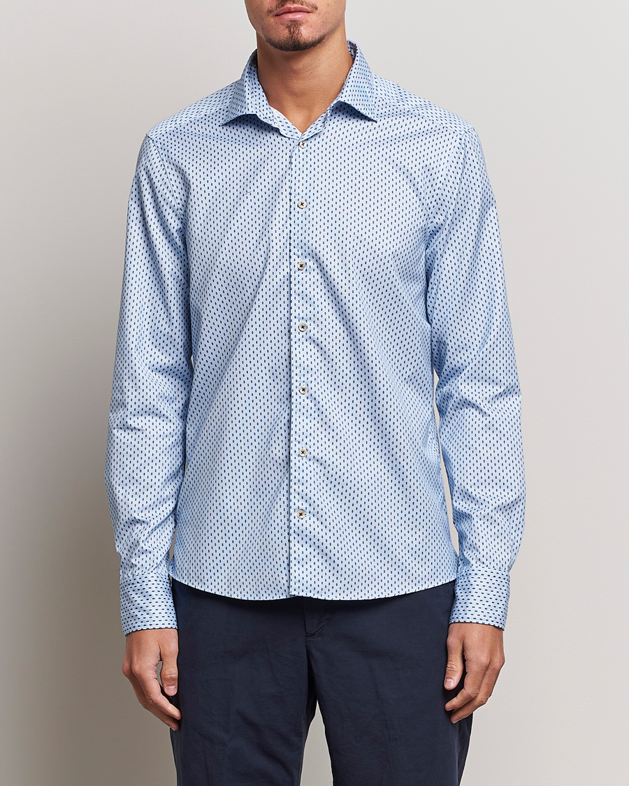 Heren | Overhemden | Stenströms | Slimline Printed Cut Away Shirt Light Blue