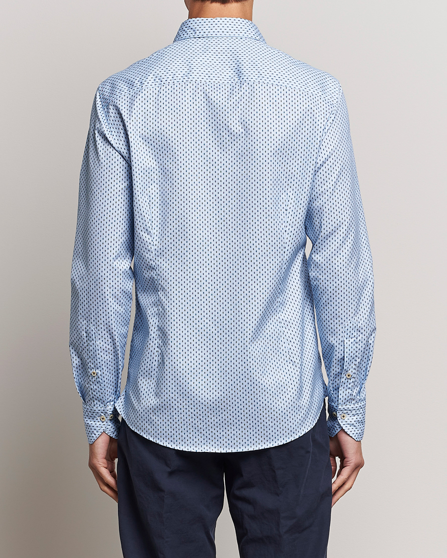 Heren | Overhemden | Stenströms | Slimline Printed Cut Away Shirt Light Blue