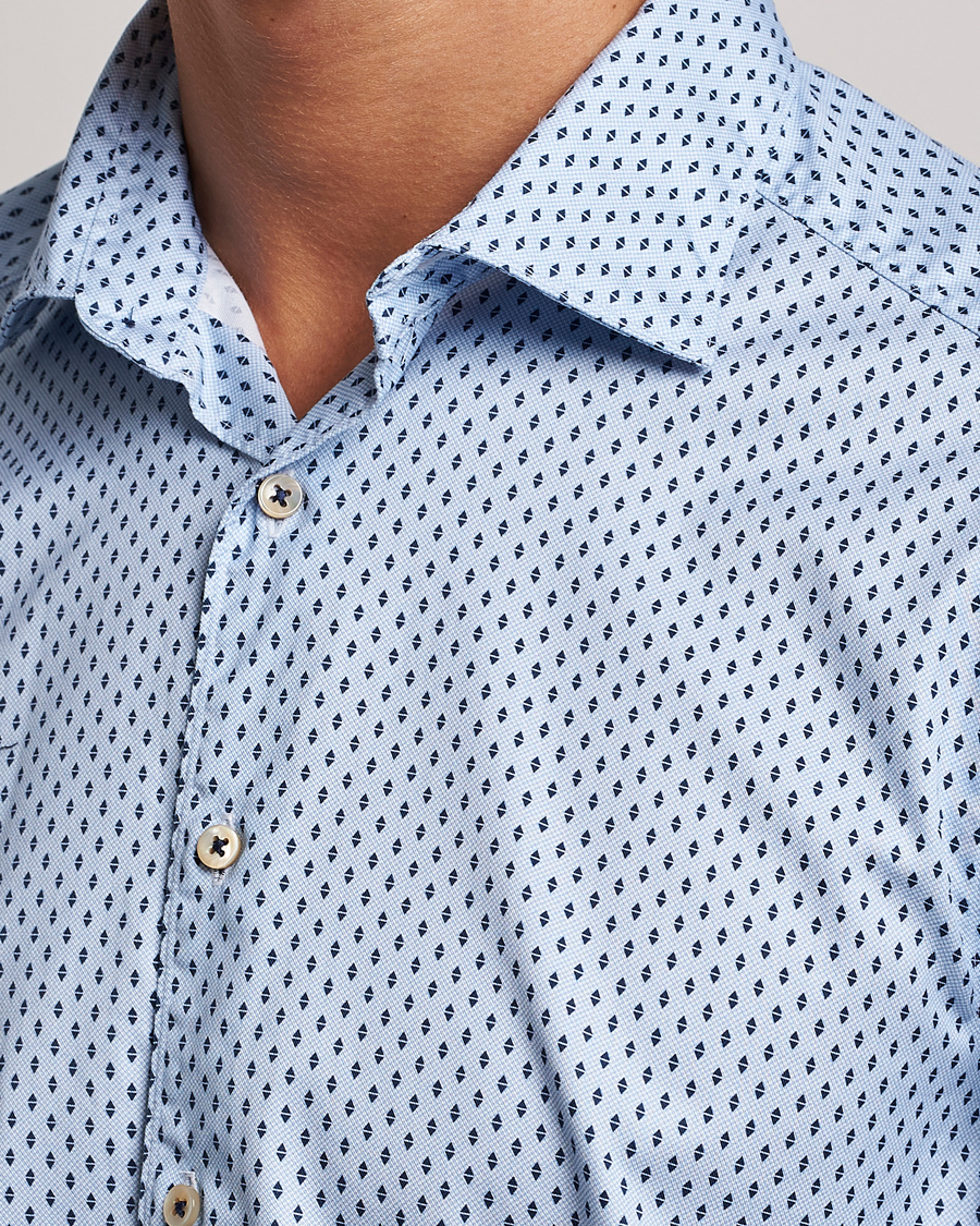 Heren | Overhemden | Stenströms | Slimline Printed Cut Away Shirt Light Blue