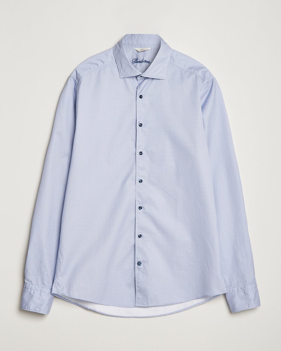 Heren | Overhemden | Stenströms | Slimline Micro Print Cut Away Shirt Blue