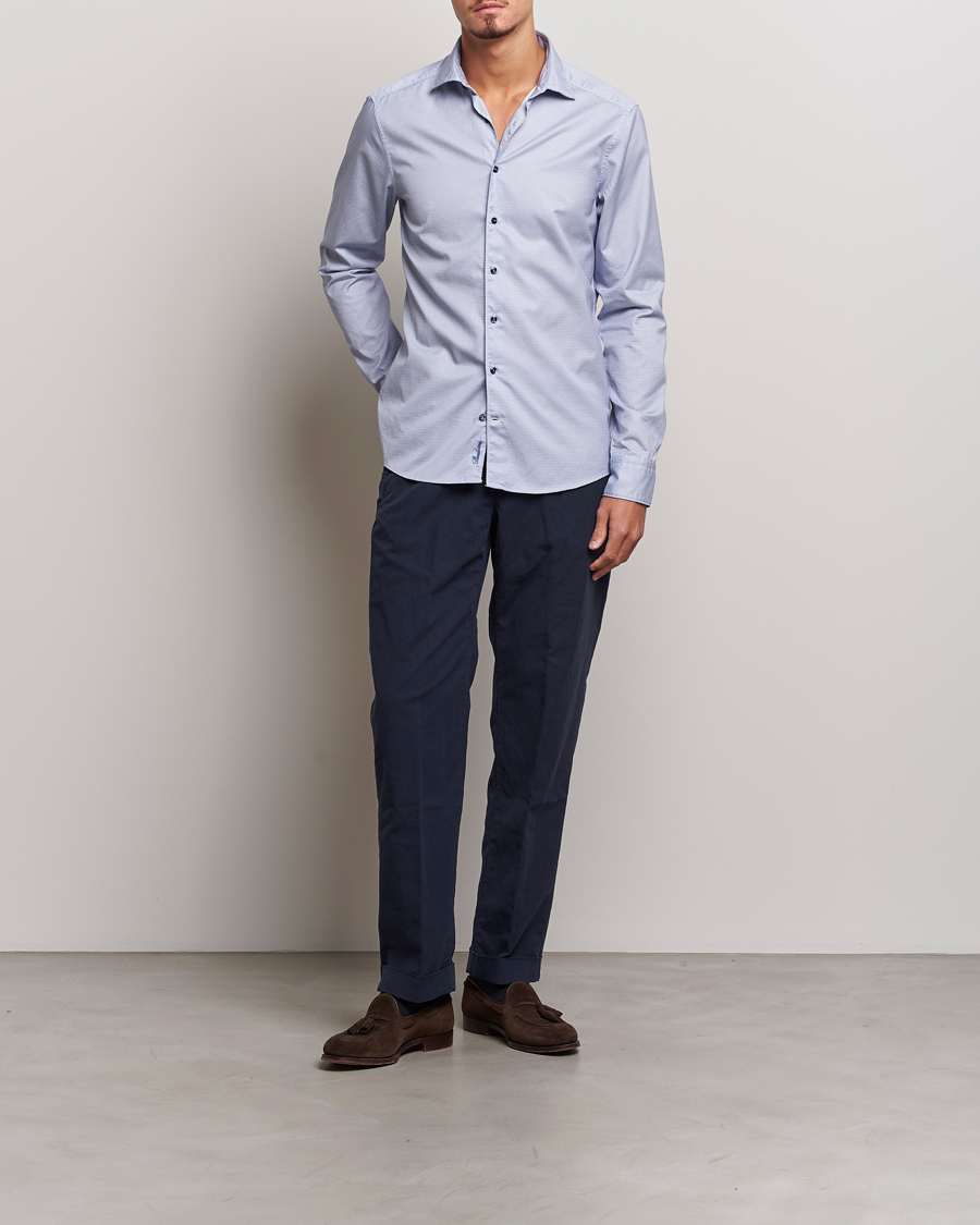 Heren | Overhemden | Stenströms | Slimline Micro Print Cut Away Shirt Blue